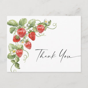 Trendy Watercolor Meadow Strawberry Vielen Dank Postkarte