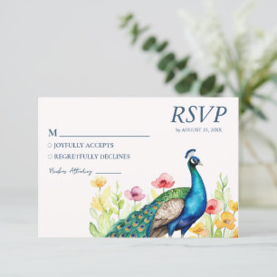 Trendy Watercolor Peacock-Blume RSVP Karte
