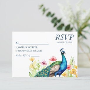 Trendy Watercolor Peacock-Blume RSVP Karte
