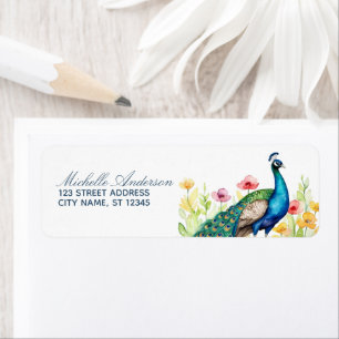 Trendy Watercolor Peacock Blume Rücksendeadresse