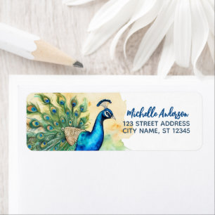 Trendy Watercolor Peacock-Rücksendeadresse