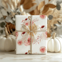 Trendy Watercolor Pumpkin & Blume | Herbst Geschenkpapier