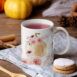 Trendy Watercolor Pumpkin & Blume | Herbst Kaffeetasse