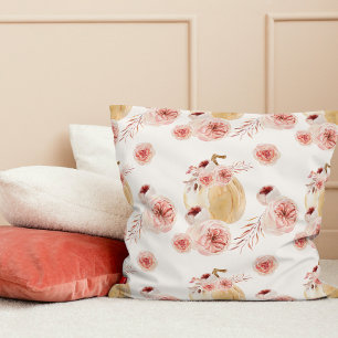 Trendy Watercolor Pumpkin & Blume   Herbst Kissen
