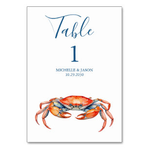 Trendy Watercolor Red Crab Nautic Tischnummer