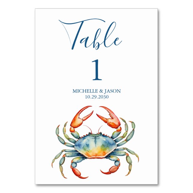 Trendy Watercolor Red Crab Nautic Tischnummer (Vorderseite)
