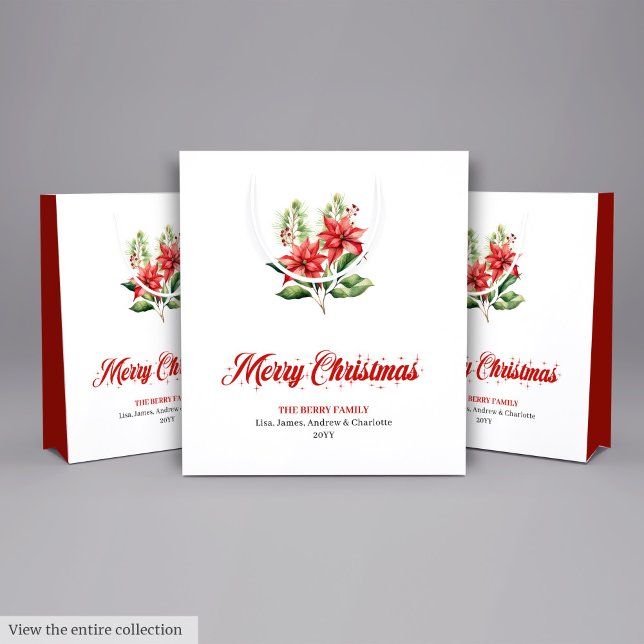 Trendy Watercolor Red Poinsettia Holiday Gift Bag Mittlere Geschenktüte (Trendy Watercolor Poinsettia Holiday Gift Bag)