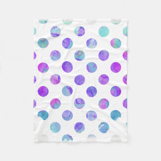 Trendy Watercolor-Rosa, Aqua und lila Polka-Punkt Fleecedecke (Vorderseite)
