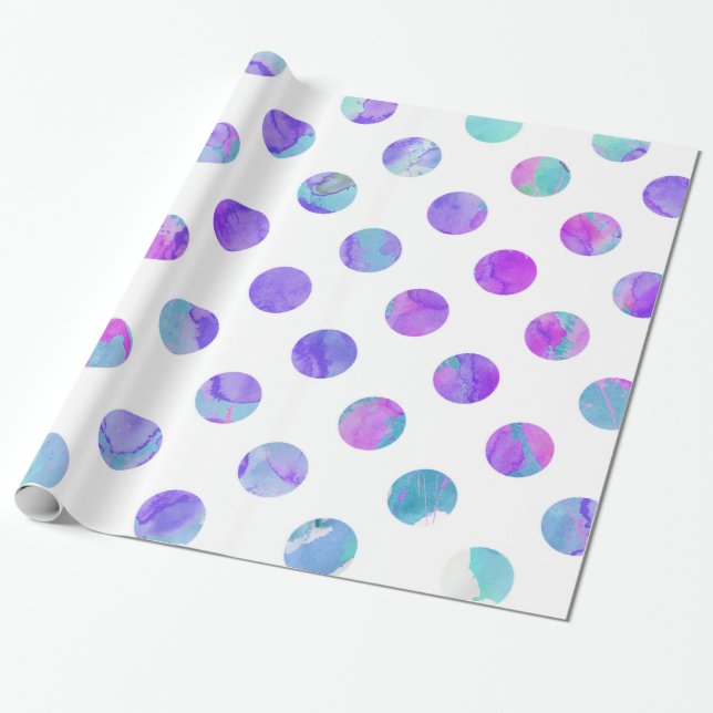 Trendy Watercolor-Rosa, Aqua und lila Polka-Punkt Geschenkpapier (Ungerollt)