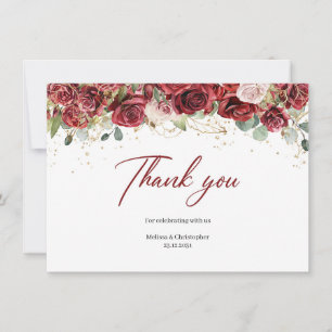 Trendy Watercolor Rose Hochzeit in Rot und Rot Dankeskarte