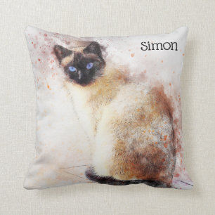 Trendy Watercolor-siamesische Katze personalisiert Kissen