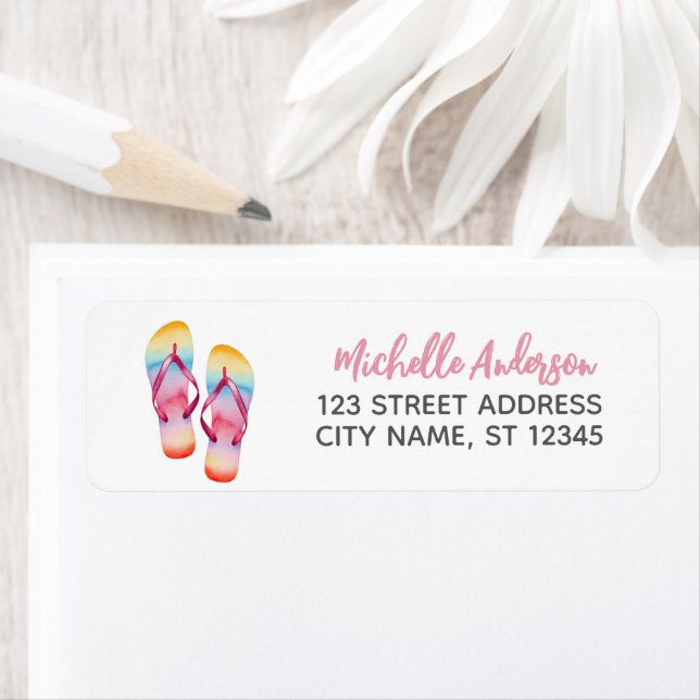 Trendy Watercolor-Strand-Flip-Flops-Rücksendeadres (Insitu)