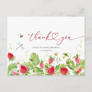 Trendy Watercolor Strawberry Baby Dusche Vielen Da Postkarte