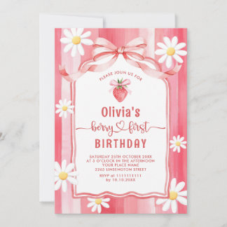 Trendy Watercolor Strawberry Baby First Birthda Einladung