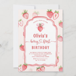 Trendy Watercolor Strawberry Baby First Birthday Einladung