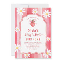 Trendy Watercolor Strawberry Baby First Birthday