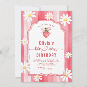 Trendy Watercolor Strawberry Baby First Birthday Einladung