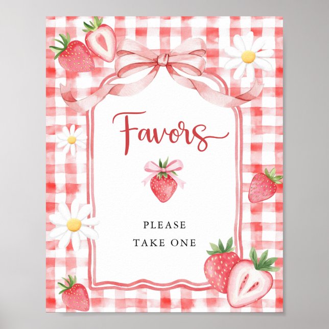 Trendy Watercolor Strawberry Baby Shower Favoriten Poster (Vorne)