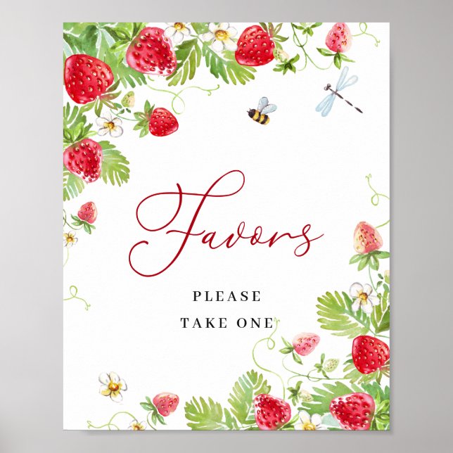 Trendy Watercolor Strawberry Baby Shower Favoriten Poster (Vorne)
