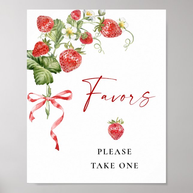 Trendy Watercolor Strawberry Baby Shower Favoriten Poster (Vorne)