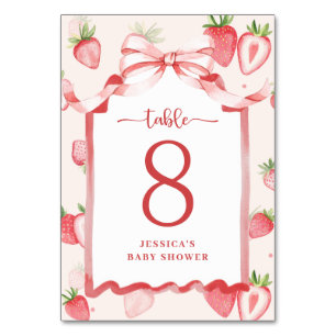 Trendy Watercolor Strawberry Babydusche Tischnummer