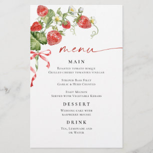 Trendy Watercolor Strawberry Brautparty Menu