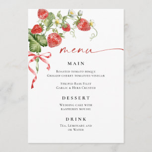 Trendy Watercolor Strawberry Brautparty Menu Menükarte