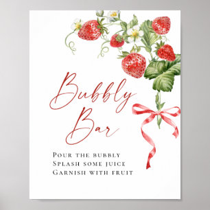 Trendy Watercolor Strawberry Bridal Bubbly Bar Poster