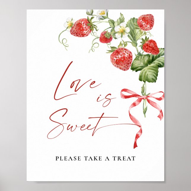 Trendy Watercolor Strawberry Bridal Liebe ist Swee Poster (Vorne)