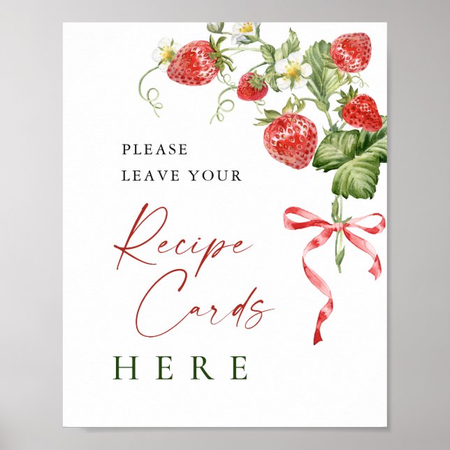 Trendy Watercolor Strawberry Bridal Rezept Karte Poster (Vorne)