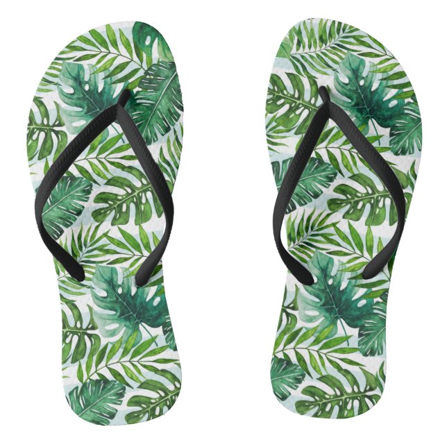 Trendy Watercolor Tropical Blätter Muster Flip Flops (Fußbett)