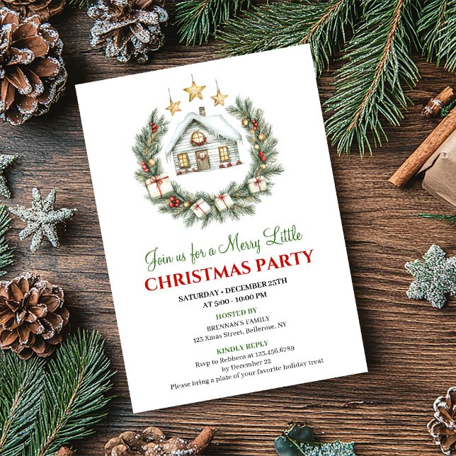 Trendy Watercolor Winter Scene Christmas Invite Einladung (Trendy Watercolor Winter Scene Christmas Invite)