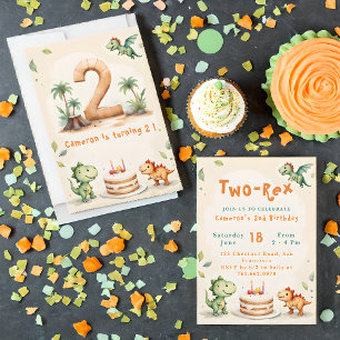 Trendy Watercolor Zwei-Rex Zweiten Geburtstag Einladung