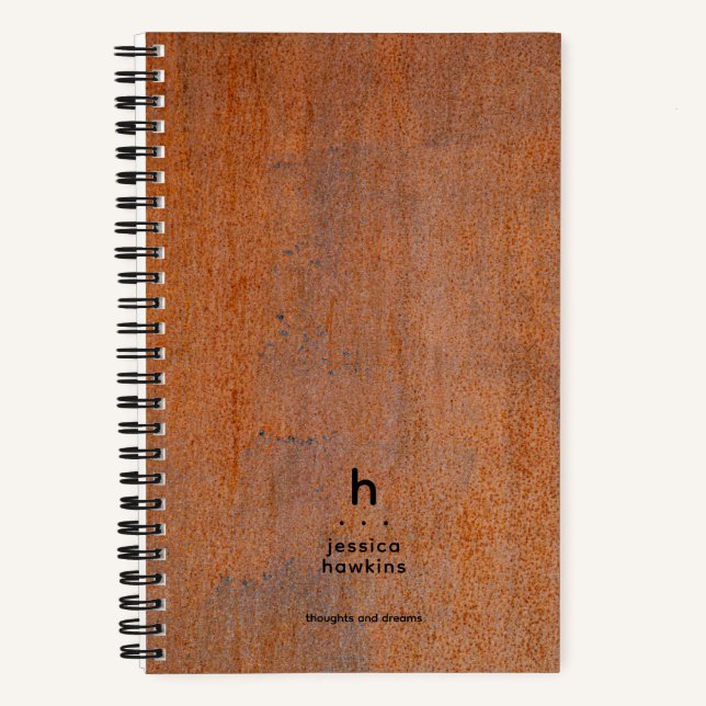 Trendy Weathered Rusty Steel Modern Monogram Notizbuch (Vorderseite)