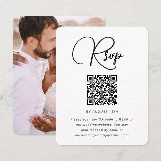 Trendy Wedding Foto UAWG mit QR Code RSVP Karte (Vorne/Hinten)