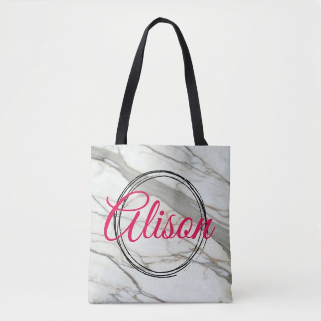 Trendy weißer Marmor und Fuchsia tragen den Namen  (Vorderseite)