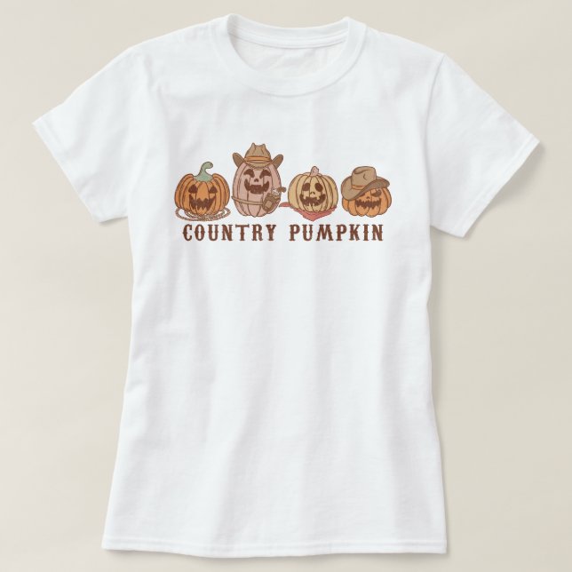 Trendy Western Country Cow Pumpkin Halloween T-Shirt (Design vorne)