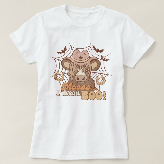 Trendy Western Funny Cow Moo Boo Halloween T-Shirt (Design vorne)