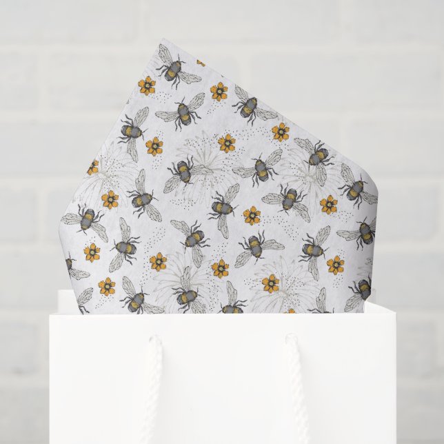 Trendy White Buzzing Spring & Summer Honeybee Seidenpapier (Geschenk Tasche)