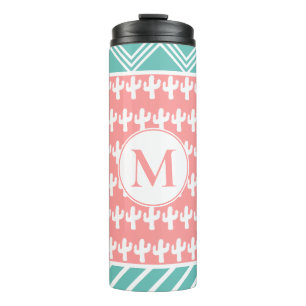 Trendy White Cactus & Geometric PERSONALISIERT Thermosbecher