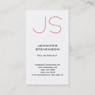 Trendy White Crimson Red Monogram Business Card Visitenkarte