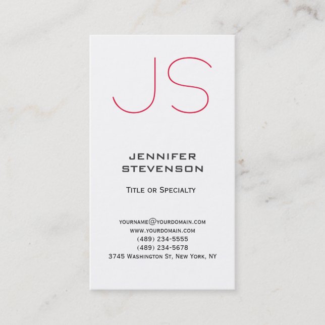 Trendy White Crimson Red Monogram Business Card Visitenkarte (Vorderseite)