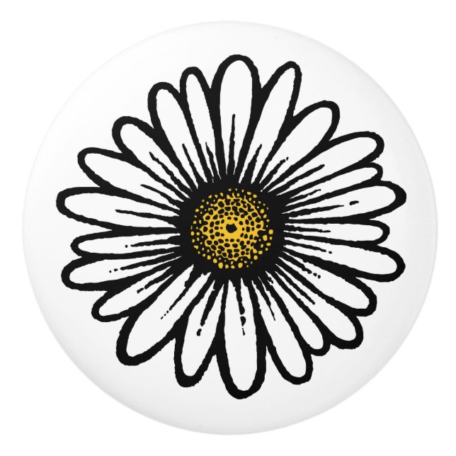 Trendy White Daisy Blume - Hippie Floral Fashion Keramikknauf (Vorderseite)