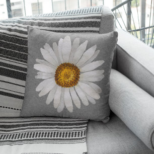 Trendy White Daisy Watercolor Gray Kissen
