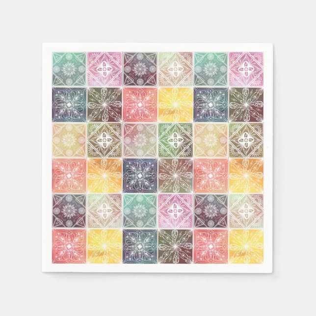 Trendy White Geometric Ornament Farbenfrohe Kunst Serviette (Vorderseite)