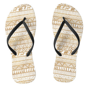 Trendy White & Gold Tribal African Pattern Flip Flops