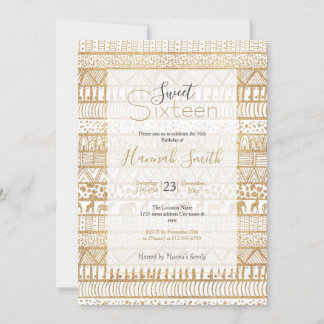 Trendy White Gold Tribal Afrikanisches Muster Einladung
