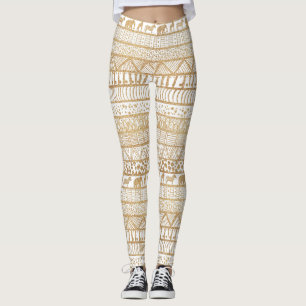 Trendy White Gold Tribal Afrikanisches Muster Leggings