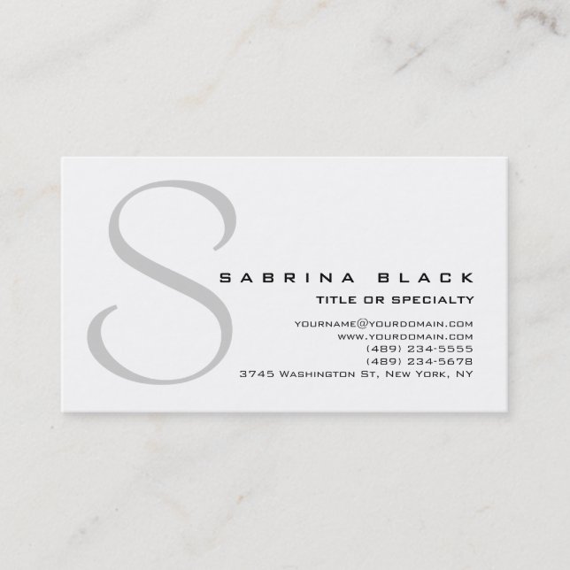 Trendy White Gray Monogram Business Card Visitenkarte (Vorderseite)