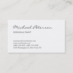 Trendy White Gray Script Consultant Business Card Visitenkarte